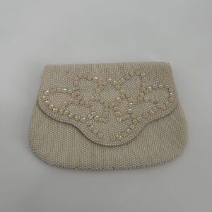 Vintage La Regale Ivory Cream Beaded Sequin Clutch Double Flap Bag